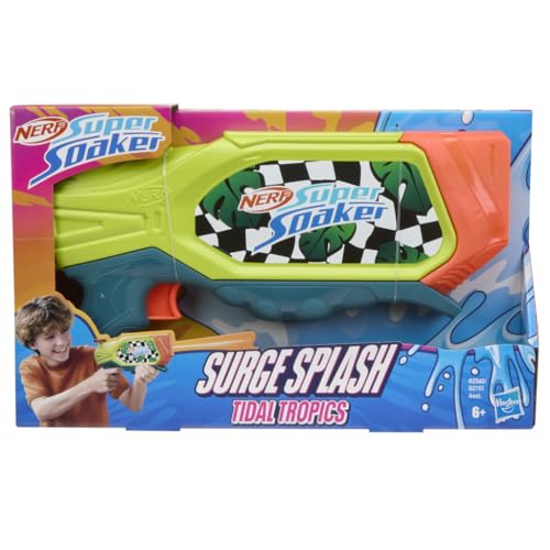 Image of Nerf Super Soaker Surge Splash Tidal Tropics Water Toy| Trigger Pull | 605 ml Capacity Tank | Pichkari for Outdoor Water Games | Branded Toy Pichkari for Holi Festival | Outdoor Toys | Kids Ages 6+