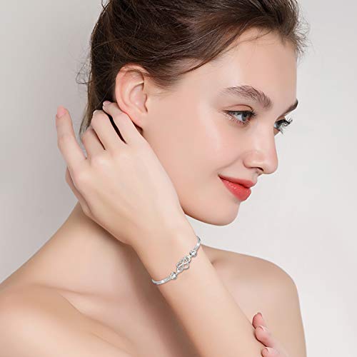 Image of AOBOCO 925 Sterling Silver Infinity Endless Love Heart Birthstone Bangle Bracelet - I Love You Forever Series Adjustable 6-8 in Bracelet with Crystals from Austria Romantic Birthday Jewelry Gift for Women Wife Girlfriend