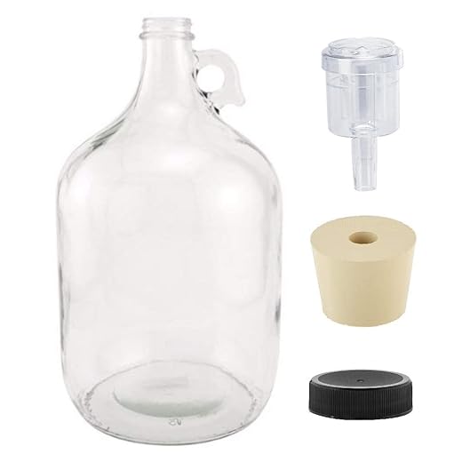 North Mountain Supply 1 Gallon Glass Fermenting Jug with Handle, 6.5 Rubber Stopper, 2-Piece Airlock, Black Plastic Lid - Set of 1