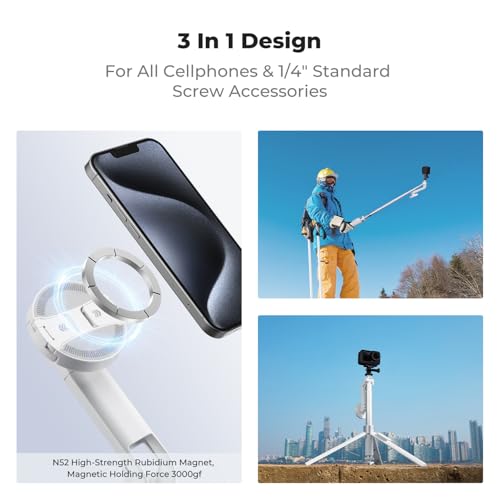 Image of K&F CONCEPT TF08 72 inch Phone Tripod, 3-in-1 Clip & Magnetic Selfie Stick with Remote, Automatic Phone Tripod Stand, Compatible with iPhone 17-12 Series Osmo Pocket 4 /3 Insta360 X5 Luna Ultra