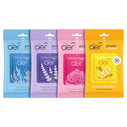 Godrej aer Power Pocket | Bathroom Freshener Assorted Pack Of 4 (40G) | Lasts Up To 30 Days | Toilet Freshener