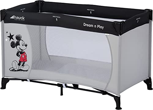 Hauck Cuna De Viaje Dream N Play, Parque Infantil Desde Nacimiento Hasta 15 Kg, Cuna Viaje Bebe, Corral Bebe Con Bolsa De Transporte, Cuna De Playa, 120x60 Cm, Mickey Gris