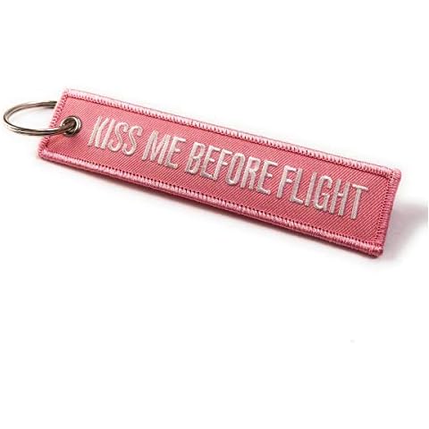 aviamart Kiss Me Before Flight Keychain | Luggage Tag | Pink Cover
