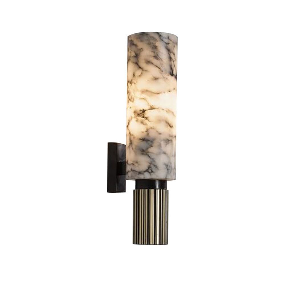 FZQSXAZU Natural Marble Wall Lamp Copper Wave Pattern Fixture Cylindrical E27 Recessed Sconce Modern Black Design Elegant Home Lighting Decor