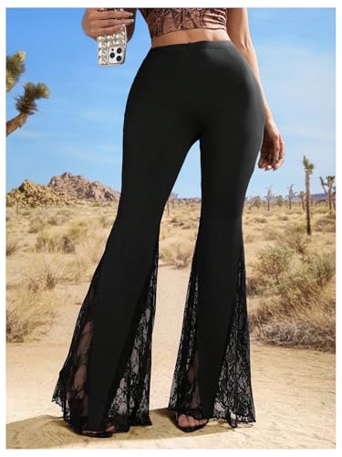 Floerns Women's Floral Lace Pants Going Out Flare Elegant Dress Casual Trousers3