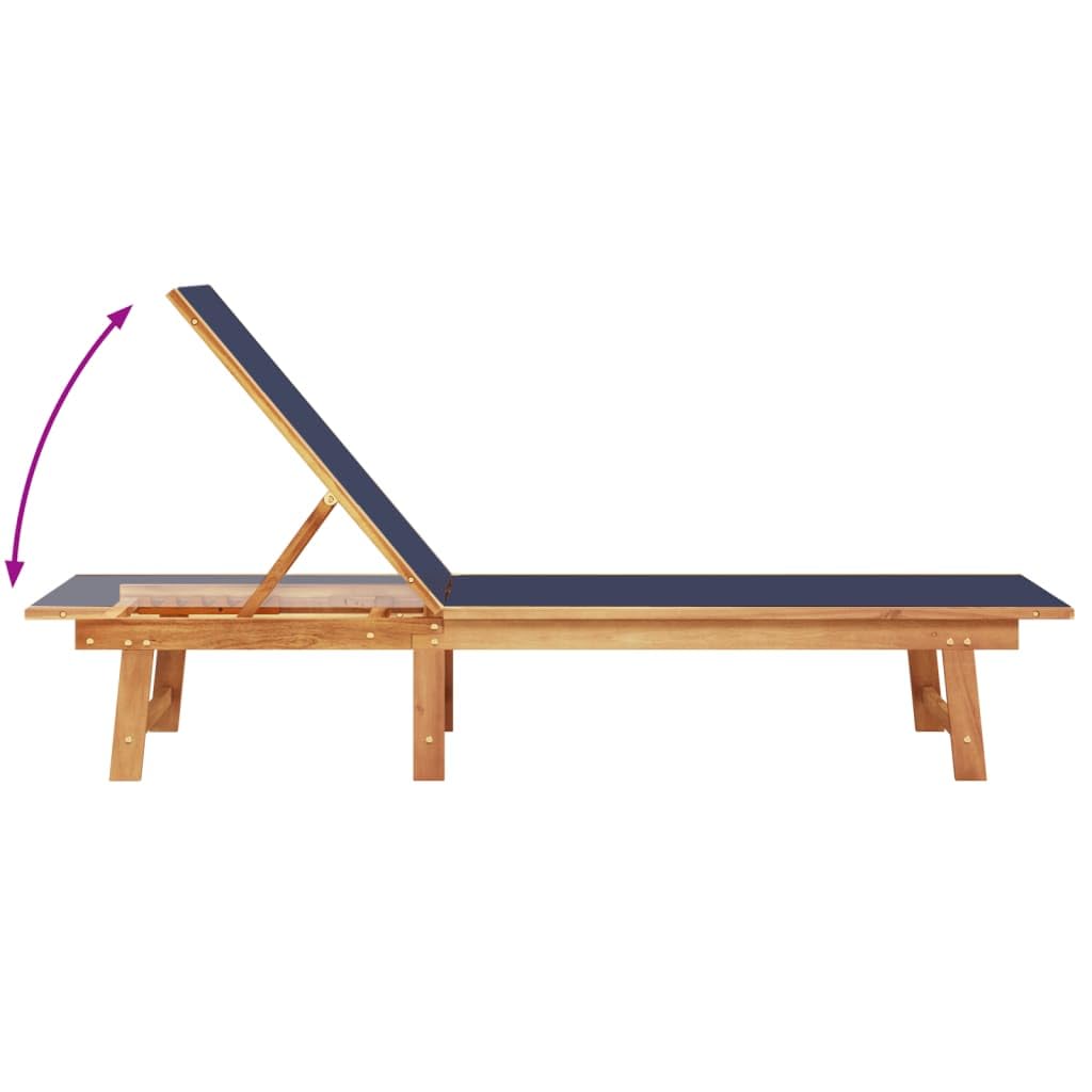 Conjunto de 2 tumbonas genéricas con mesa auxiliar de madera acacia | Respaldo de 5 posiciones ajustables, tejido textil resistente, carga máxima 110 kg, para piscina, jardín, terraza