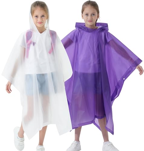 Image of Rain Poncho for Kids(2 Pack) Waterproof Reusable EVA Raincoat One Size Rain Jackets for Children,Boys and Girls