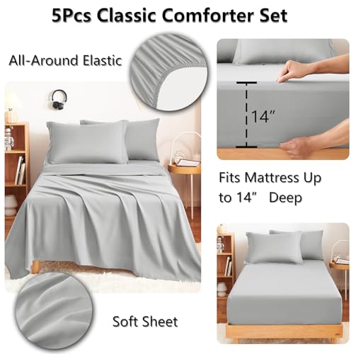 Image of CozyLux Twin Comforter Set with Sheets Light Grey - 5 Pieces Bed in a Bag Twin, All Season Bed Set for Girls and Boys, Bedding Set with Down Alternative Comforter, Sheets, Pillowcase & Sham