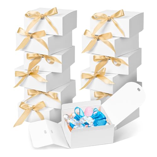 WLUSEAXI 12pack Small Gift Boxes with Lids for Presents, 4.5''x4.5''x2'' White Gift Boxes with Ribbons, Party Gift Boxes for Packaging Wedding, Present, Birthday, Holiday, Galentine's Day