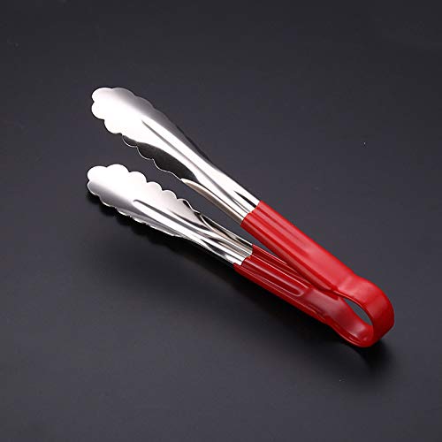 Kitchen Tongs SENRISE Stainless Steel Cooking Tongs Heat Resistant Locking Tongs for Cooking Food Serving Salad Barbecue Grill, 1 Pack (9 inch, Smooth, Red)