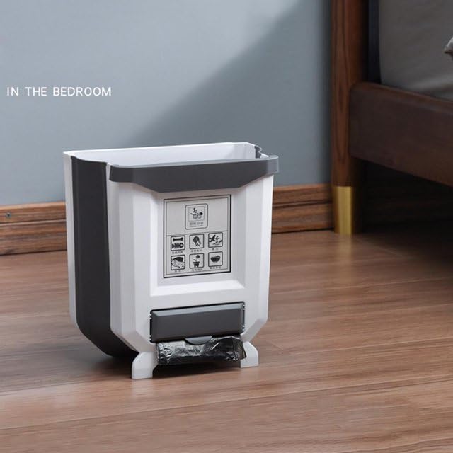 Miniatura 9 de Papelera colgante  Papelera plegable que ahorra espacio, portátil para el hogar, la cocina y el baño (blanco)