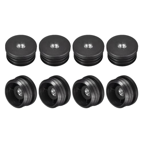 Image of uxcell 8Pcs Plastic Threaded Tube Inserts with M8 Thread, for 35mm /1.38 inch OD Round Tube, Adjustable Round Black Plastic Plug Caster Insert Chair End Caps Furniture Leg Plug