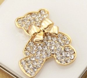 1 pc 3D Rhinestone Golden Bear Cabochon for DIY Bling Mobile Phone Case Decoration