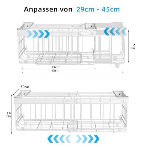 Elayu 2er Gefriertruhe korb,gefriertruhe organizer verstellbar,körbe für gefriertruhe stapelbar,gefrierschrank organizer,stapelkörbe,Weiß, Ausziehbare Länge 29-46CM