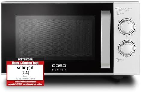 CASO MG 25 Ecostyle Ceramic - Testsieger Haus & Garten Test, Mikrowelle mit Grill, größere Nutzfläche dank CASOTEK Boden, 25 Liter, Garen auf zwei Ebenen