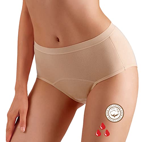 Prontiaduscire Slip per Ciclo Mestruale Donna Mutande Assorbenti Cotone Mestruali Lavabili - Prova Perdite - 031R1 Beige M