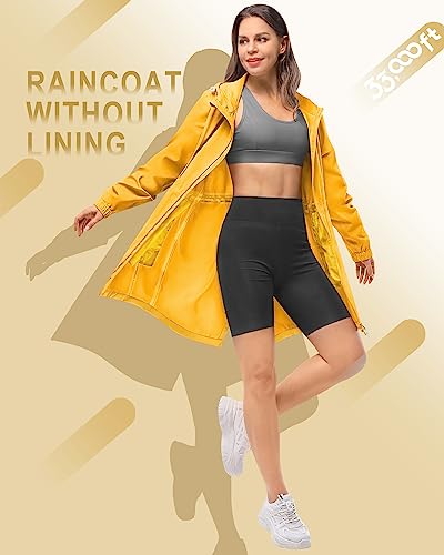 33,000ft Women's Rain Jacket Lightweight Hooded Long Rain Coat Waterproof Jacket Ladies Packable Functional Jacket Windbreaker Breathable Active Outdoor Coats