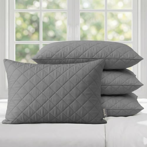 Image of AYKA Quilted Pillow for Sleeping | Super Soft & Fluffy Bed Pillow | 100% Virgin Microfiber Filling | Ergonomic Neck Support | Breathable | Ideal for All Type of Sleepers | 17 x 20 Inch | Pack of 4