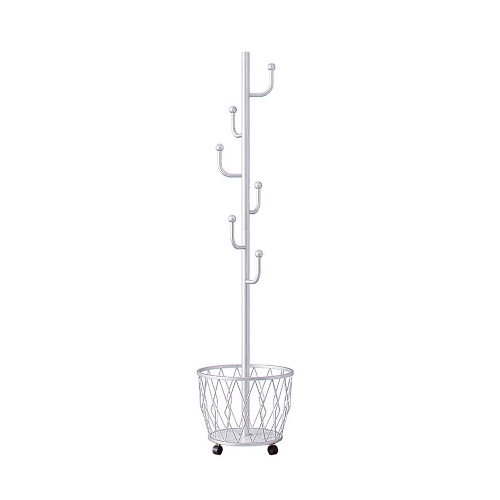 FGXHHS Freestanding Coat Rack with Basket - Modern Stand for Scarves, Jackets, Hats & Bags Stylish White Black Design Entryway Hallway Storage