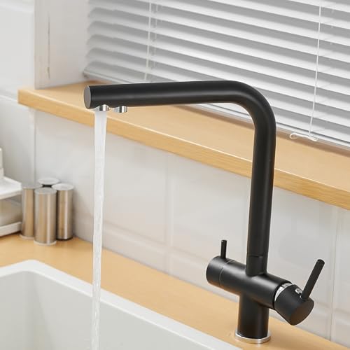 Grifo de Cocina Fregadero de 3 Vias Latón Agua Fría y Caliente Agua Pura Grifo Osmosis 3 Vias-Negro