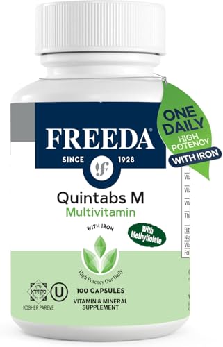 FREEDA Multivitamin Quintabs-M with Iron Kosher Multi Vitamins Supplements for Women Health - Multivitamins for Women & Iron-Deficient Men Adult Vitamins Multivitamin (100)