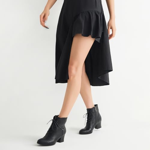 Short Ankle Boots Lace Up Booties for Women Side Zipper Victorian Boots Block Chunky Mid Heel4