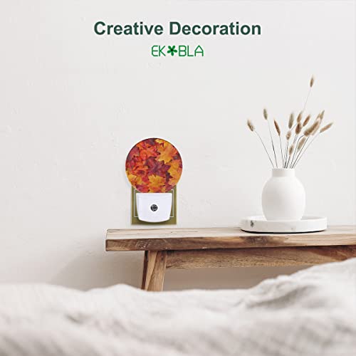 Image of EKOBLA Autumn Maple Leaves Night Light, Fall Red Orange Leaf Night Lights Plug Into Wall with Dusk to Dawn Sensor, Warm Nightlights for Bedroom, Bathroom, Hallway, Kitchen