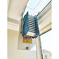 EQCOTWEA 12 Step Attic Ceiling Loft Ladder, 9.8ft Pull-Down Ceiling Folding Ladder, Carbon Steel Telescoping Loft Stairs Load 660lbs, 31.5x35.4in Blue-White Hidden Retractable Stairs