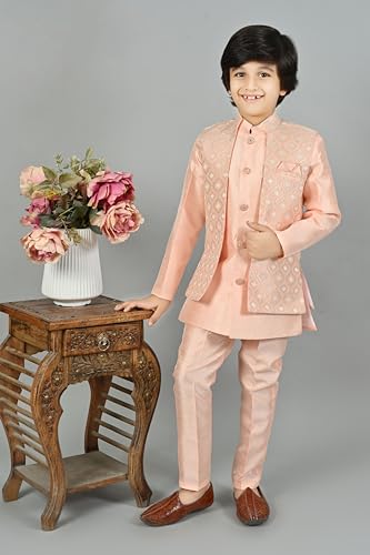 AHHAAAA Kids Indian Ethnic Waistcoat Silk Kurta Pyjama Set Bollywood Style Wedding Ethnic for Boys2