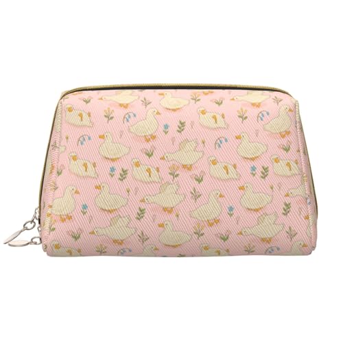 VOSERY Bolsa de maquillaje, neceser de viaje para mujer, organizador de gran capacidad, diseño de dibujos animados, bonita flor de pato, rosa, bonita bolsa de maquillaje, estuche de maquillaje de