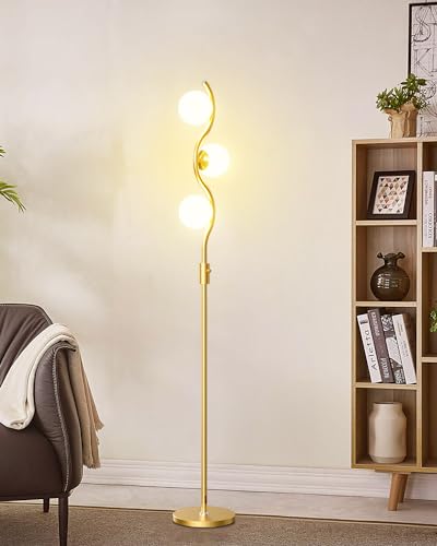 Lightdot 60IN Gold Floor Lamp Stepless Dimmable Globe Floor Lamps with 3Pcs 3000K G9 Bulbs Eye-Friendly Mid Century Standing Lamps with Stable Base for Living Room/Bedroom/Corner