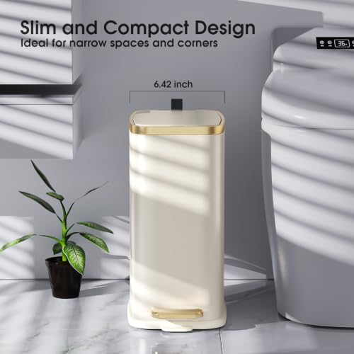 Image of CEROELDA Small Bathroom Trash Can with Lid-5L /1.3 Gal-Soft Close Lid-Beige