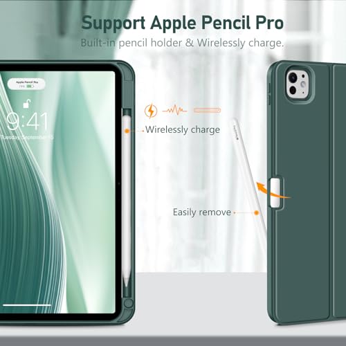 Image of FINTIE Keyboard Case for iPad Pro 11-inch (M5) 2025 / (M4) 2024 - Protective Soft TPU Back Stand Cover with Pencil Holder, Magnetically Detachable Wireless Bluetooth Keyboard, Midnight Green
