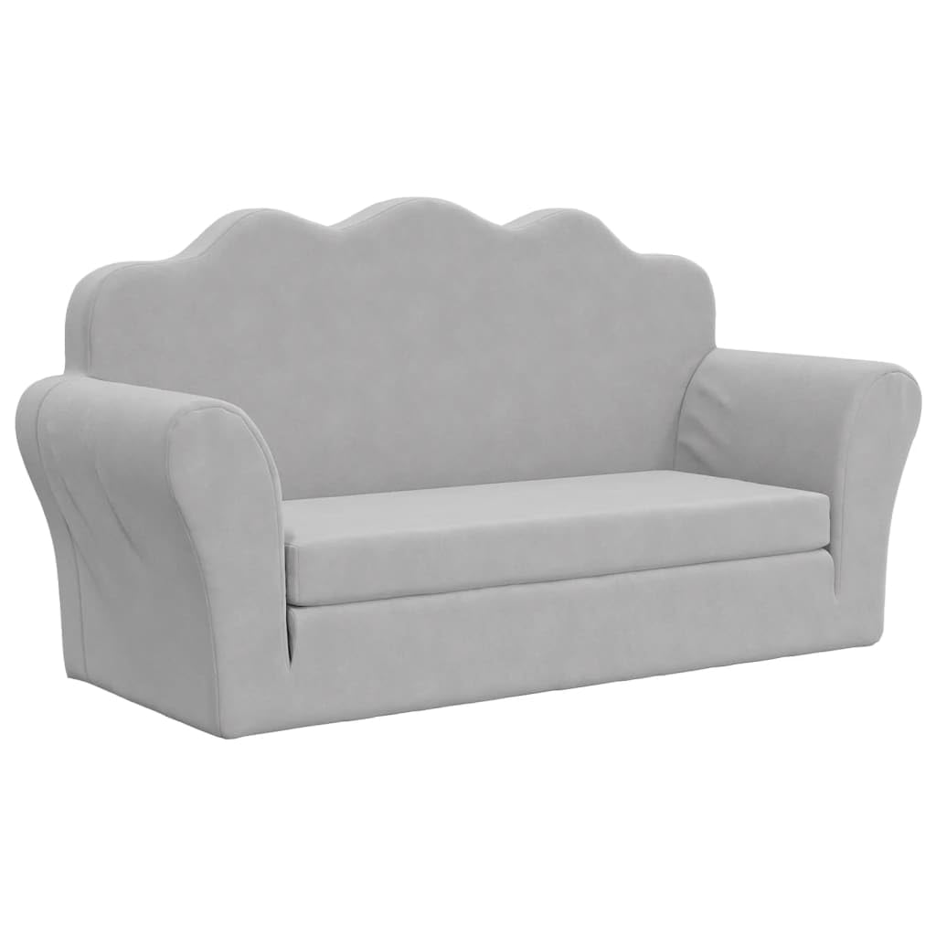 vidaXL Canapé-lit Enfants 2 Places, Lit de Jour avec Dossier et Accoudoirs, Lit d'Invité pour Tout-Petits Chambre Salon, Gris Clair Peluche Douce