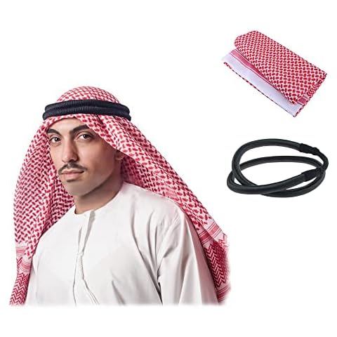 DZOZO Mens Arab Shemagh Scarf Muslim Hijab Headband East Keffiyeh Headscarf Saudi Headwear Scarves with headband Cover