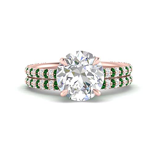 Ensemble de mariage émeraude ronde or rose le cadeau d'anniversaire de rencontre parfait