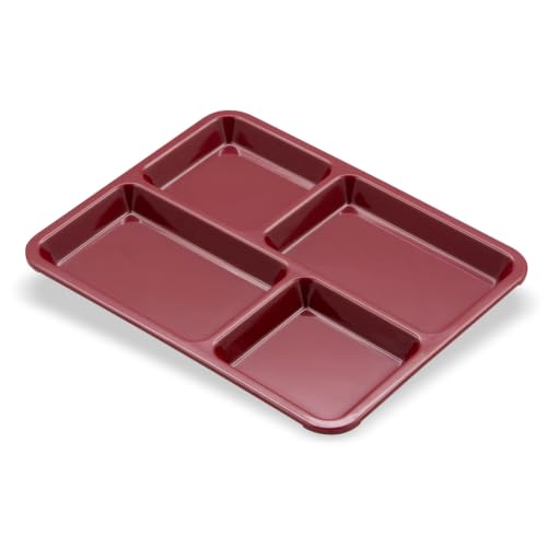 Carlisle FoodService Products Right Hand 4-Compartment Cafeteria / Fast Food Tray, 8.5" x 11", Dark Cranberry