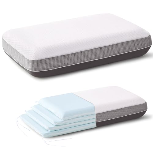 PAROLL Adjustable Ultra Thin Pillow With Memory Foam Layer - Low Profile Slim for Sleeping, Stomach, Back, Side Sleepers