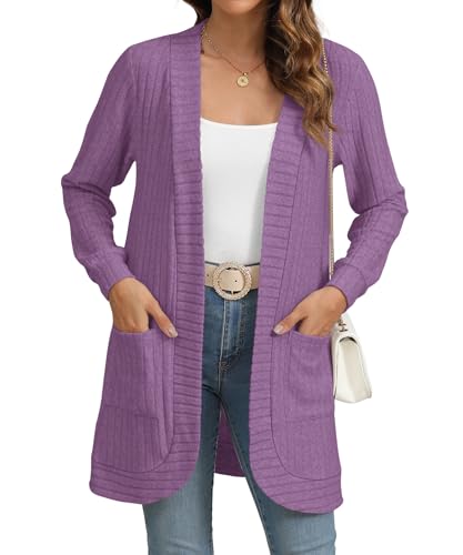 Image of YSYOKOW Cardigan Sweaters for Women Long Sleeve Open Front with Pockets | Long Cardigans for Women Lightweight Soft Casual Dressy Loose Fit Cardigan Sweater with Pockets for Work and Office
