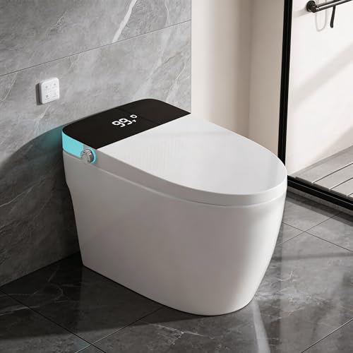 Smart Toilet with Auto Flush and Heated Seat, Electric Tankless Toilets with Dual Flush Remote - Pre-Wetting, One Piece Toilet for Bathrooms Soft-Close Seat & Lid, Night Light, LED Display
