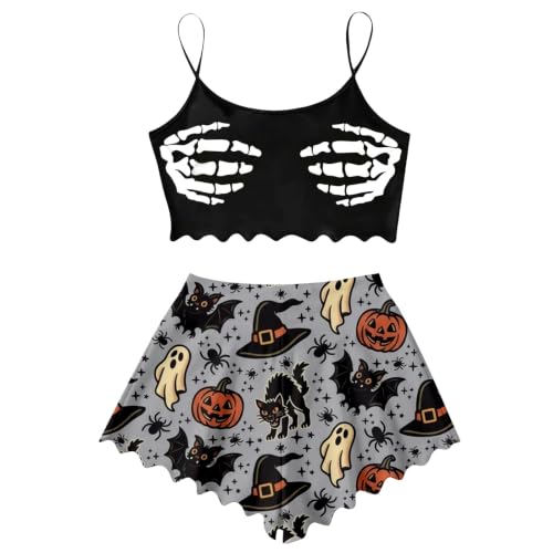 Halloween Pajamas Set Women 2 Piece Camisole Crop Tops And Shorts Sleepwear - image 4