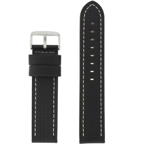 24mm Watch Band Long Black Carbon Fiber White Stitching Water Resistant