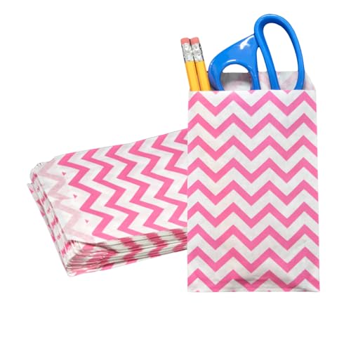 Novel Box 100 Pack Pink Chevron Print Flat Merchandise Bags 4x6 Inches Paper Bags, Birthday Gift Bag, Bulk Paper Shopping Bags Party Favor Bags Craft, Goody, Shopping, Wedding & Special Occasions