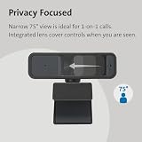 Kensington, Kamera Internetowa 1080p z Obiektywem Wąskokątnym HD Kensington W2000, Autofokus, na USB, Wbudowany Mikrofon z Redukcją Szumów, do Transmisji lub Wideokonferencji (K81175WW)