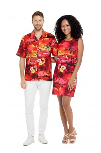 Hawaii Hangover Matchable Couple Hawaiian Luau Tank Dress, Sunset Red,