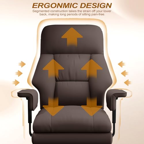 Image of Executive Office Chair with Wheels PU Leather Ergonomic Desk Chairs with Foot Rest High Back Computer Gaming Chairs for Home Office
