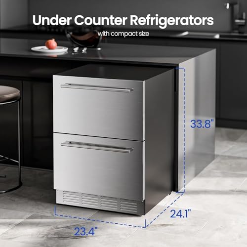 Image of Electactic Under Counter Refrigerator, 24 Inch Double Drawer Beverage Fridge, Built-in Outdoor Beverage Cooler for Soda Drink & Beer, 145 Cans for Kitchen & Commercial, Stainless steel
