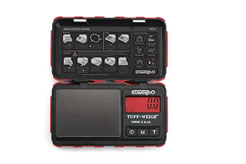 Truweigh Tuffweigh Digital Mini Scale (1000G X 0.1G - Red/Black) - Rubberized Impact Resistant Digital Kitchen Scale - Travel Digital Pocket Scale - Digital Food Scale - Small Digital Scale #TOP1