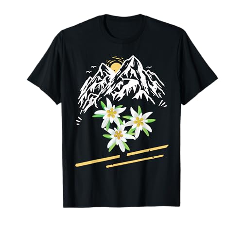 Le montagne con stella alpina fiori all'aperto Maglietta