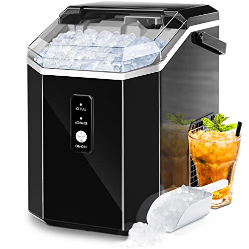 AGLUCKY Nugget Ice Maker Countertop, Portable Crushed Ice Maker Machine with Handle, 35lbs/24H, One-Click Operation, Self Cleaning Ice Machine for Home/Kitchen/Office(Black) 35lbs/24H Black
